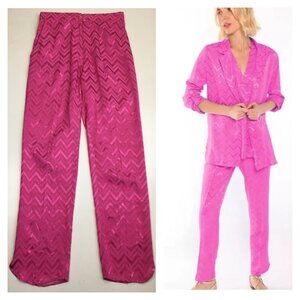 VILAGALLO Hot Pink Shiny Jacquard Zigzag Print Embossed Pant